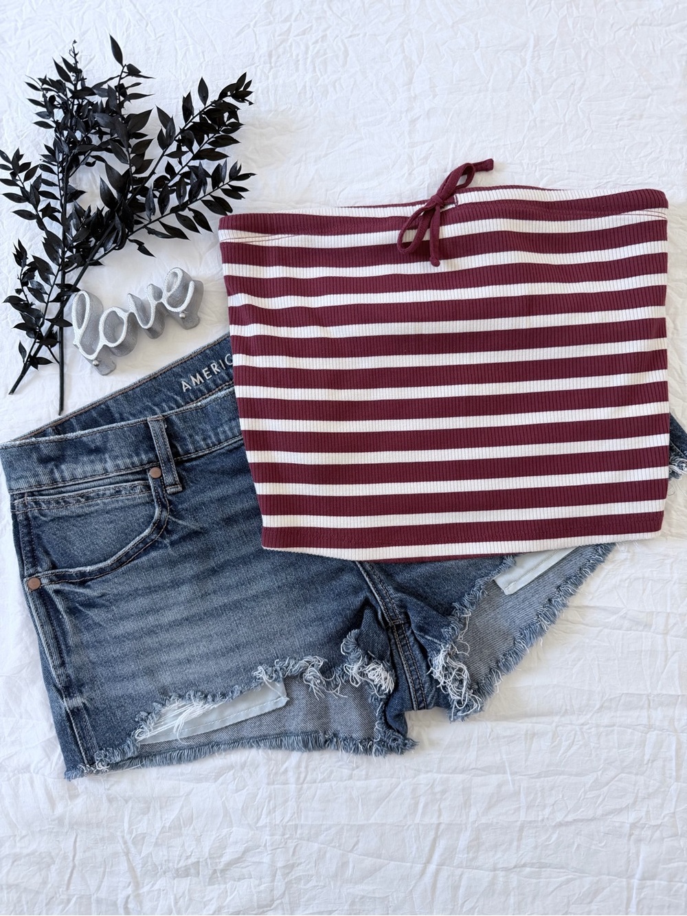 OFFLINE by aerie Ribbed Red & White Striped Tube Top W/ Built in Bra